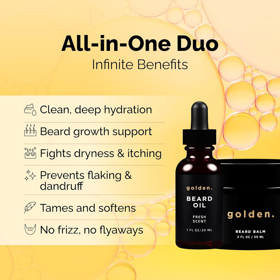 Golden Grooming Beard Oil & Balm Bundle For Men | Natural Growth Kit With Shea Butter | 2Oz Balm & 1Oz Oil | Smoky Citrus  Limited Edition