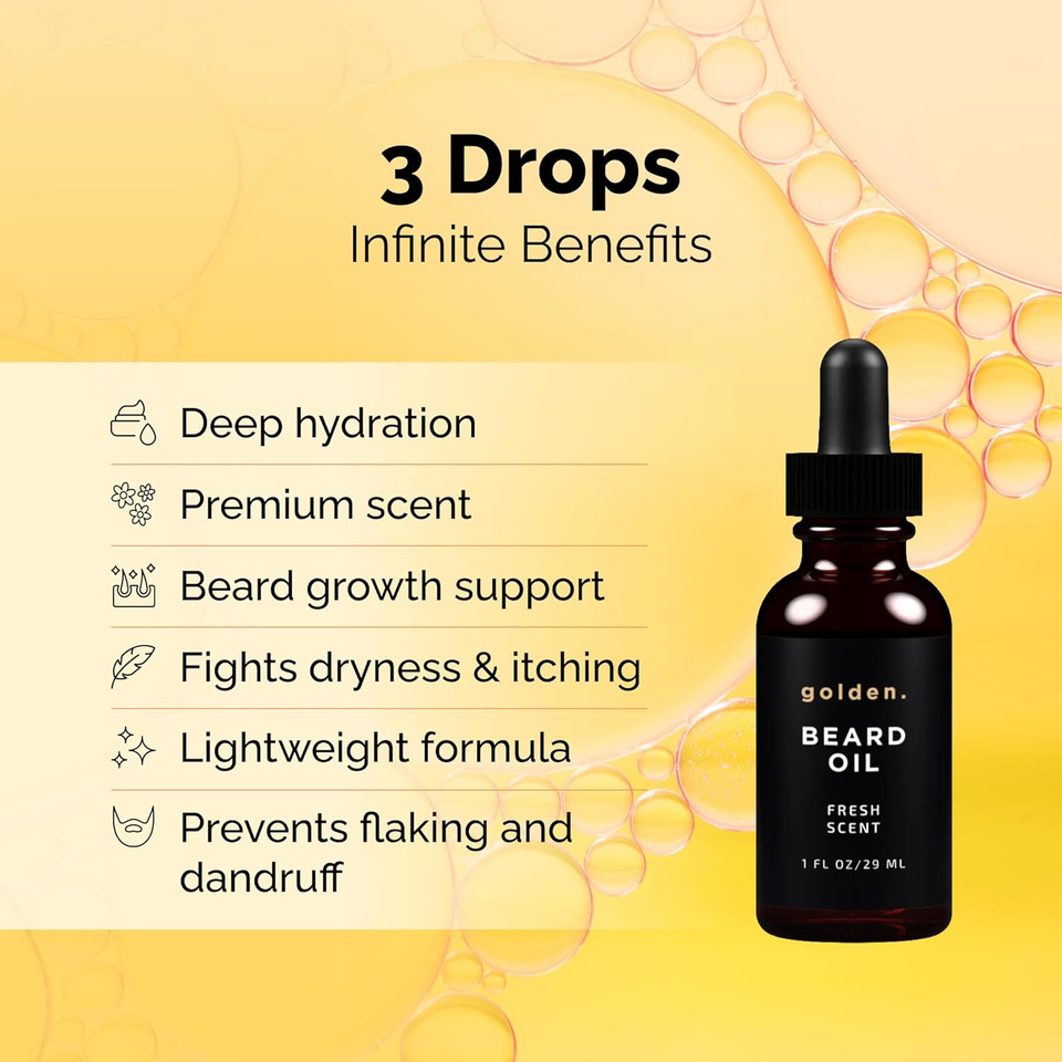 Golden Grooming Beard Oil For Men | Natural Growth Kit With Castor Oil, Jojoba Oil, And Olive Oil | Tames, Moisturizes & Styles | Toasted Vanilla Scent | 1Oz