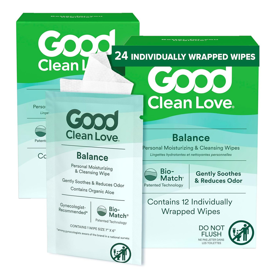 Good Clean Love Balance Ph-Balanced Feminine Wipes, Supports Vaginal Health Naturally & Reduces Odor, Non-Irritating Moisturizing & Cleansing Hygiene Product Made With Organic Aloe, (24 Count)