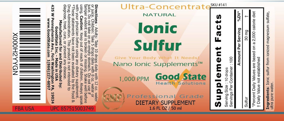 Good State Liquid Ionic Minerals - Sulfur Ultra Concentrate - (10 Drops Equals 30 Mg) (100 Servings Per Bottle)