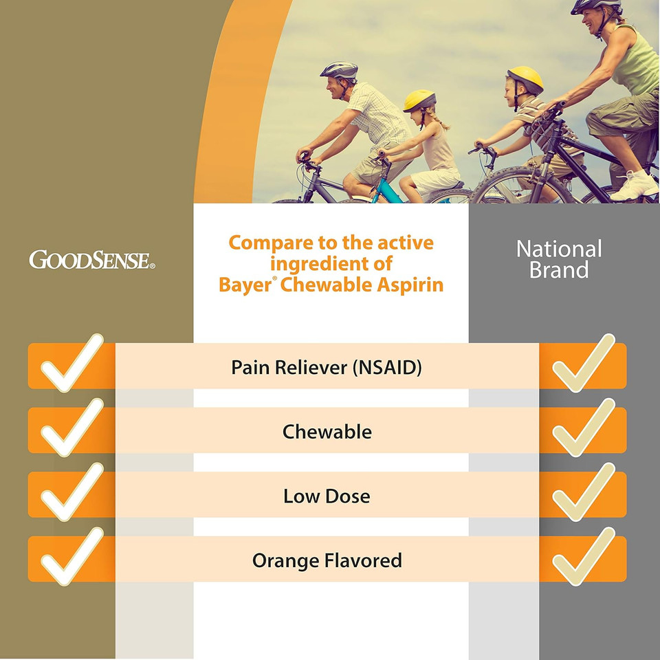 Goodsense Aspirin 81 Mg Pain Reliever (Nsaid) Chewable Tablets, Low Dose Aspirin, Orange Flavor