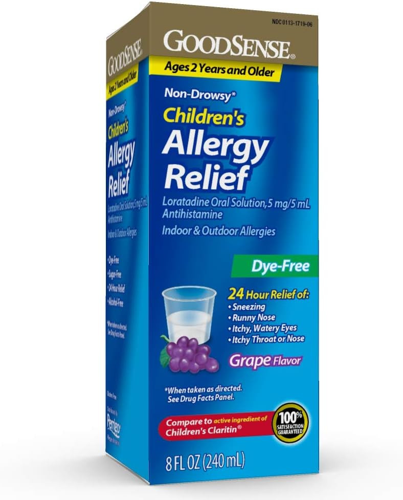 Goodsense ChildrenS Allergy Medicine, 24 Hour Loratadine Oral Solution 5 Mg/5 Ml, Dye-Free, Non-Drowsy Antihistamine, Grape Flavor, Ages 2 And Older, 8 Oz