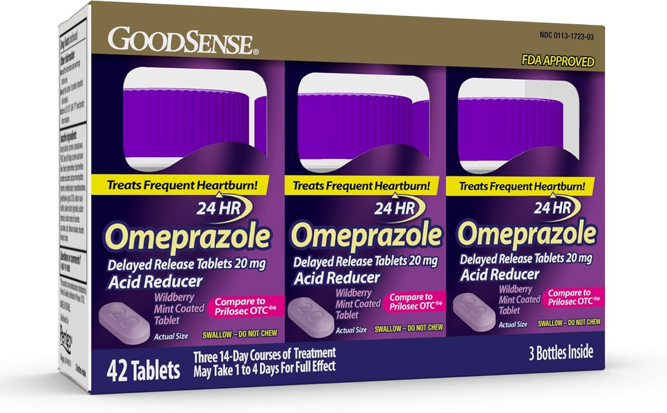 Goodsense Omeprazole, Compare To Prilosec, Delayed Release Tablets 20 Mg, Acid Reducer, Wildberry Mint Coated Tablet, 42 Count