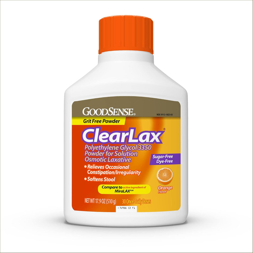 Goodsense Polyethylene Glycol 3350 Powder For Solution, Orange Flavor, Osmotic Laxative, Softens Stool, Relieves Occasional Constipation, 17.9 Ounce