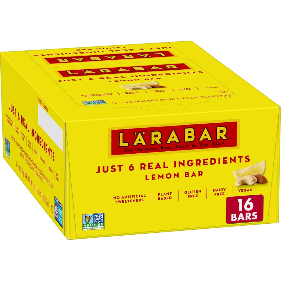 Larabar Lemon Bar, Gluten Free Vegan Fruit & Nut Bar, 1.6 Oz Bars, 16 Ct