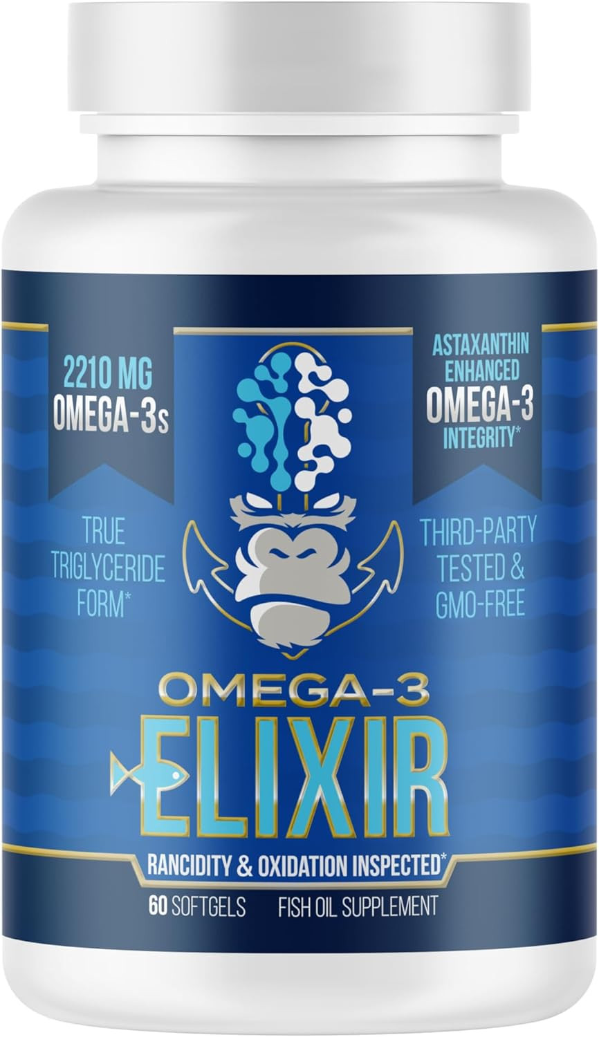 Gorilla Mind Omega-3 Elixir - Premium Omega-3 Fish Oil Softgels | Triple Strength | High Epa & Dha Content | Supports Heart, Brain, Immune, And Joint Health (60 Softgels)