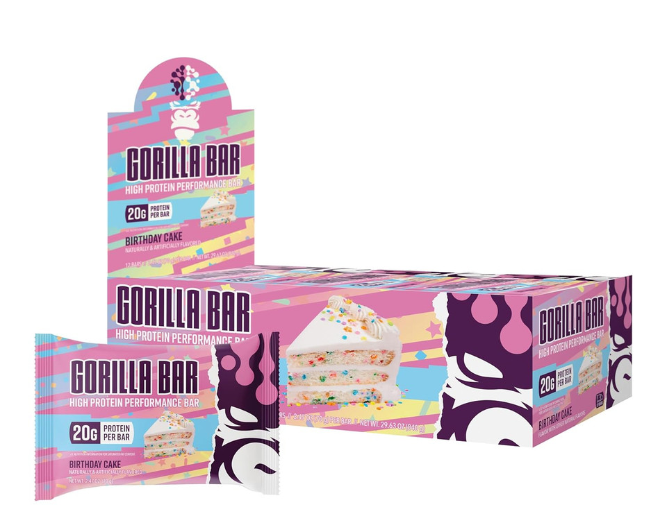 Gorilla Mind Protein Bars (Birthday Cake) - 20G High-Performance Protein Bar/Incredible Taste And Texture/Emphasis On Whey Protein Isolate