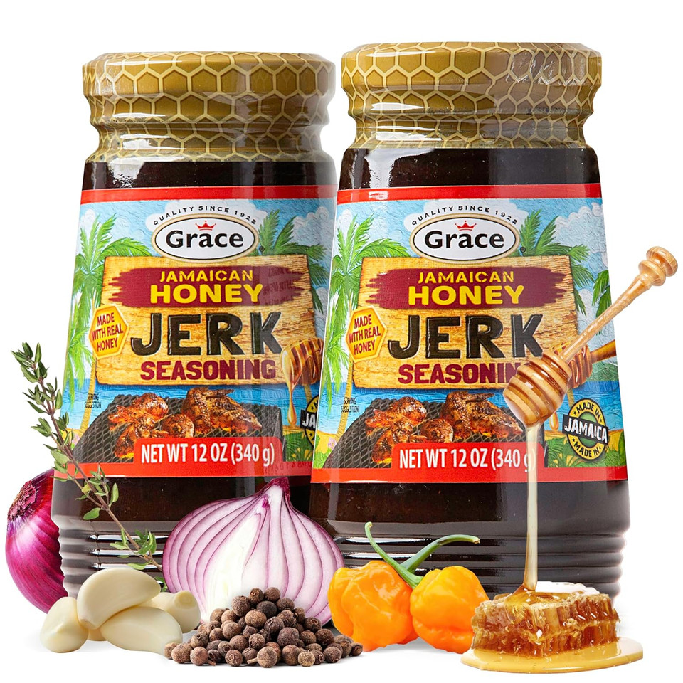 Grace Jamaican Honey Jerk Seasoning (Two 12 Oz Jars) - Honey Jerk Seasoning Jamaican Style - Caribbean Jerk Seasoning Mix For Jerk Chicken Seasoning & Oxtail Seasoning