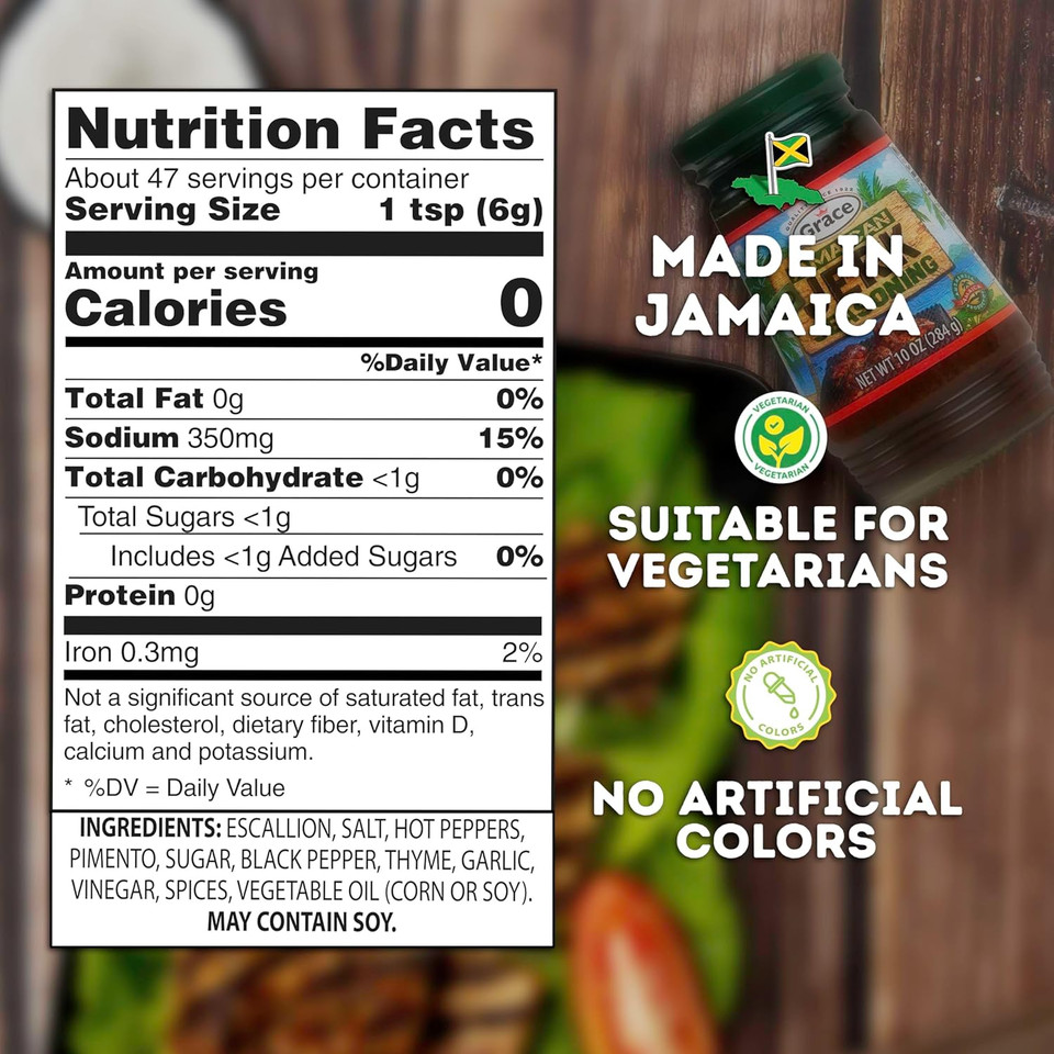 Grace Jamaican Hot Jerk Seasoning (Two 10 Oz Jars) - Hot Jerk Seasoning Jamaican Style - Caribbean Jerk Seasoning Mix For Jerk Chicken Seasoning & Oxtail Seasoning