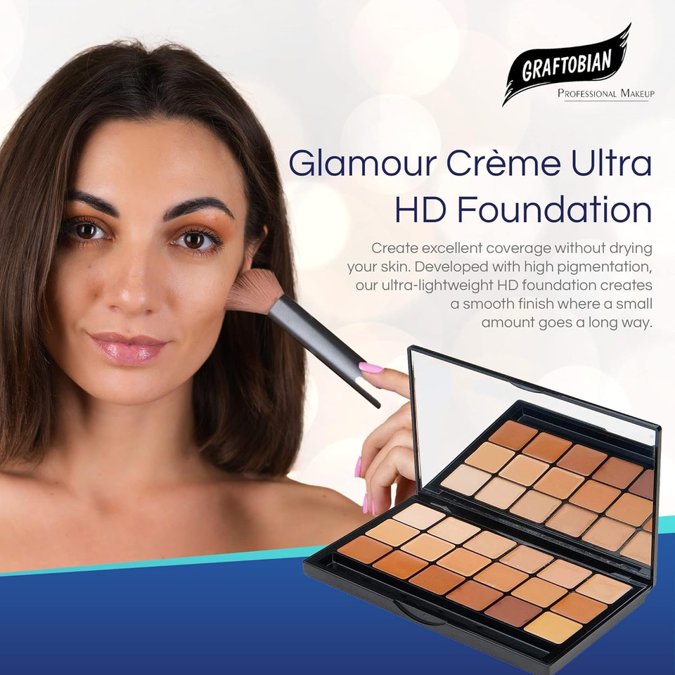 Graftobian Glamour Crème Ultra Hd Foundation Super Palettes - Foundation Palette, Contour Makeup, Foundation For Professional Makeup Kit, Face Makeup For Full Coverage - Warm Color