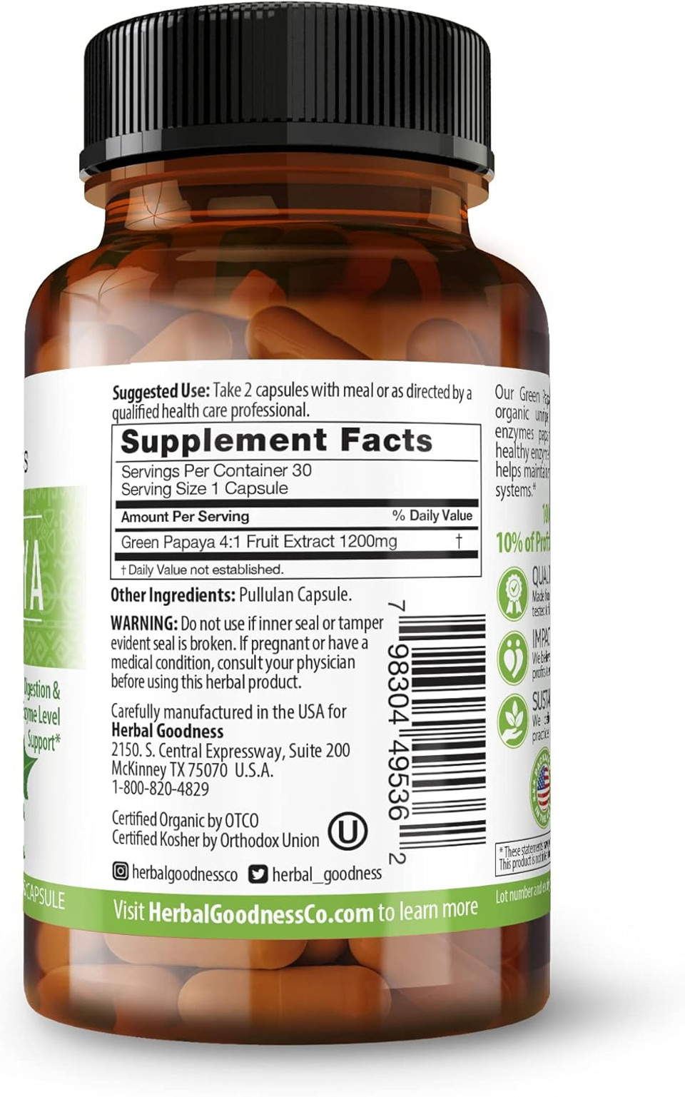 Green Papaya Fruit Extract Capsules - Organic Papaya Enzymes With Prebiotics And Probiotics For Digestive Health - Super Digestive Enzymes, Immune Support- 60 Capsules, Made In The Usa