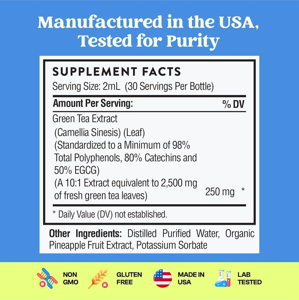 Green Tea 10:1 Extract 50% Egcg - Green Tea Liquid Drops - Vegan, 4X More Powerful Than Pills & Capsules - 2Oz Antioxidant & Immune Supplement - Skin, Heart Support, Brain Health & Memory Boost