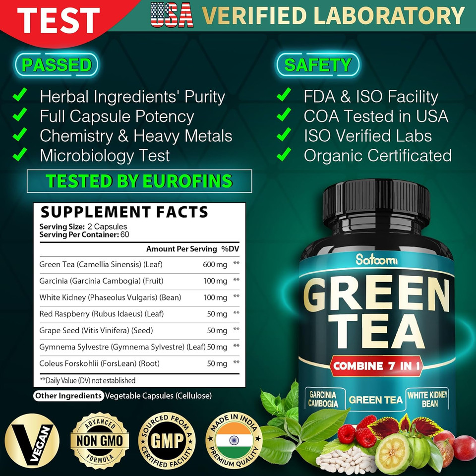 Green Tea Extract Pill Egcg 16000Mg Per Serving With 12000Mg Green Tea, 2000Mg Garcinia Cambogia & 2000Mg White Kidney Bean - Support Body Balance, Heart & Immune Health - 120 Capsules 2 Month Supply