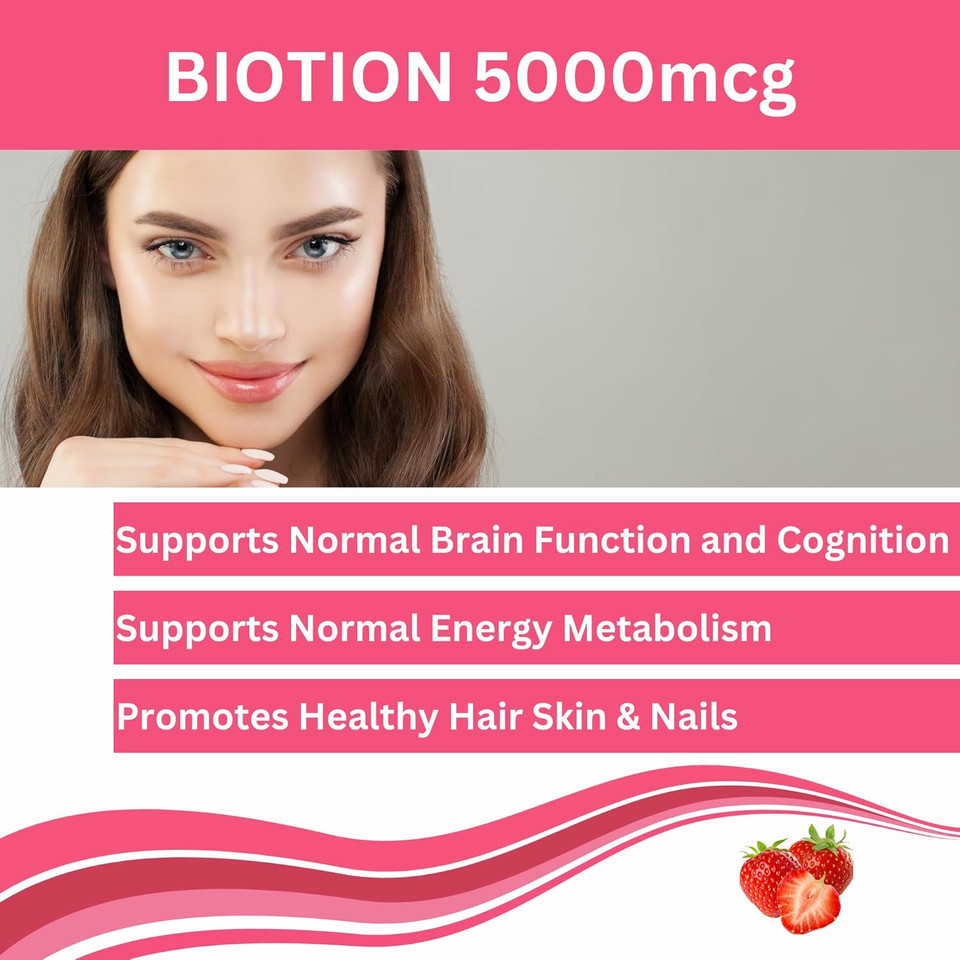 Greenfield Nutritions - Halal Biotin Gummies Vitamin For Hair, Skin And Nails, Supports Fat Metabolism, Hair Growth, Strong Nails & Clear Skin, Gelatin Free, Non-Gmo, And Gluten Free - 90 Gummies