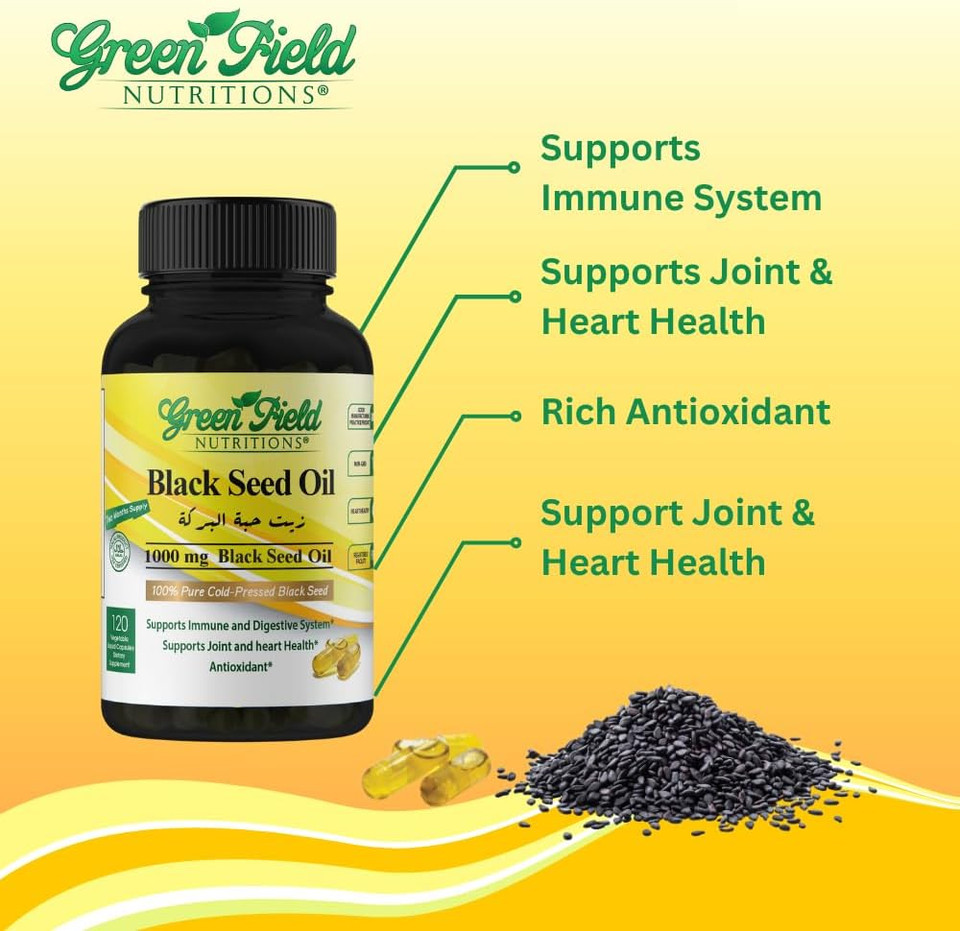 Greenfield Nutritions - Halal Black Seed Oil (Nigella Sativa), Support Immune System, Digestive System, And Joints Health, 90 Liquid Veggies Capsules