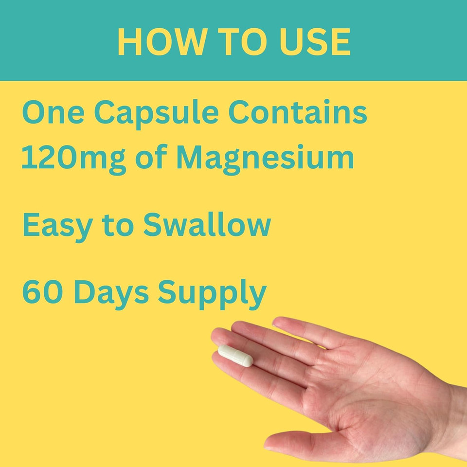 Greenfield Nutritions Halal Magnesium Glycinate 120Mg (60 Capsules) - Gluten Free Pure Magnesium Supplement - Halal Vitamin Supports Nerve, Heart, Bones And Muscle Movements