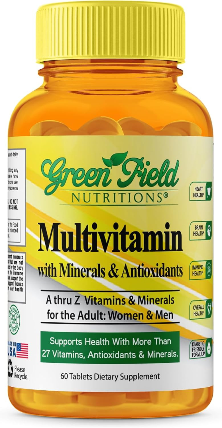 Greenfield Nutritions Halal Multivitamins For Women And Men - 60 Gelatin Free Multivitamin Tablets With 27+ Vitamin Minerals, A, B12, C, D3, Iron And Zinc - Supports Immunity Bone And Overall Health