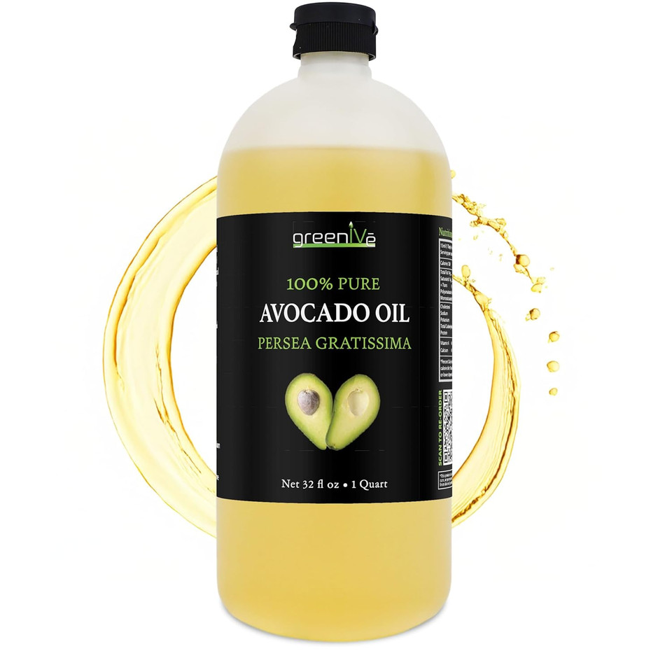 Greenive Avocado Oil Naturally Grown 100% Pure Natural Without Additives, Clean, Cold Pressed, Non-Gmo, Vegan: For Cooking, Frying, Baking And For Sauces, Dressings, Marinades, Salads (16 Fl Oz (Glass), Avocado)