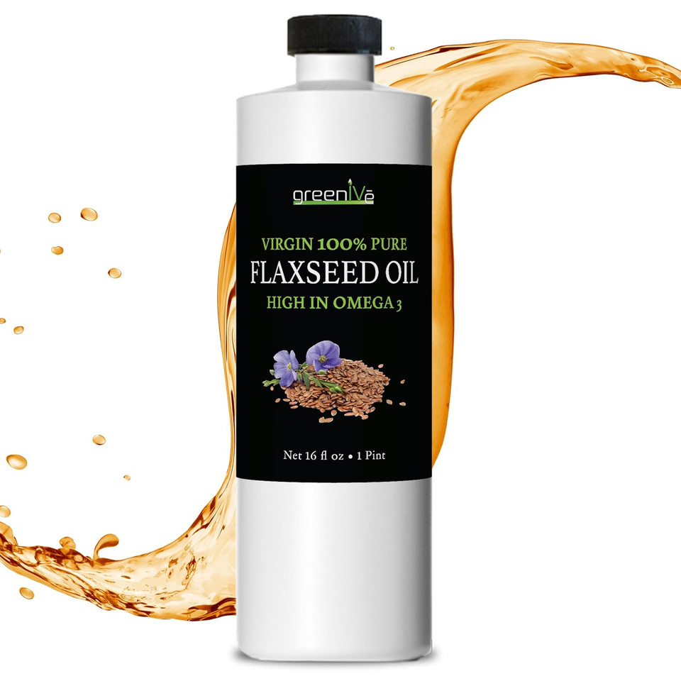 Greenive Flax Seed Oil 100% Pure Cold Pressed High Omegas Exclusively On Amazon (16 Fl Oz)