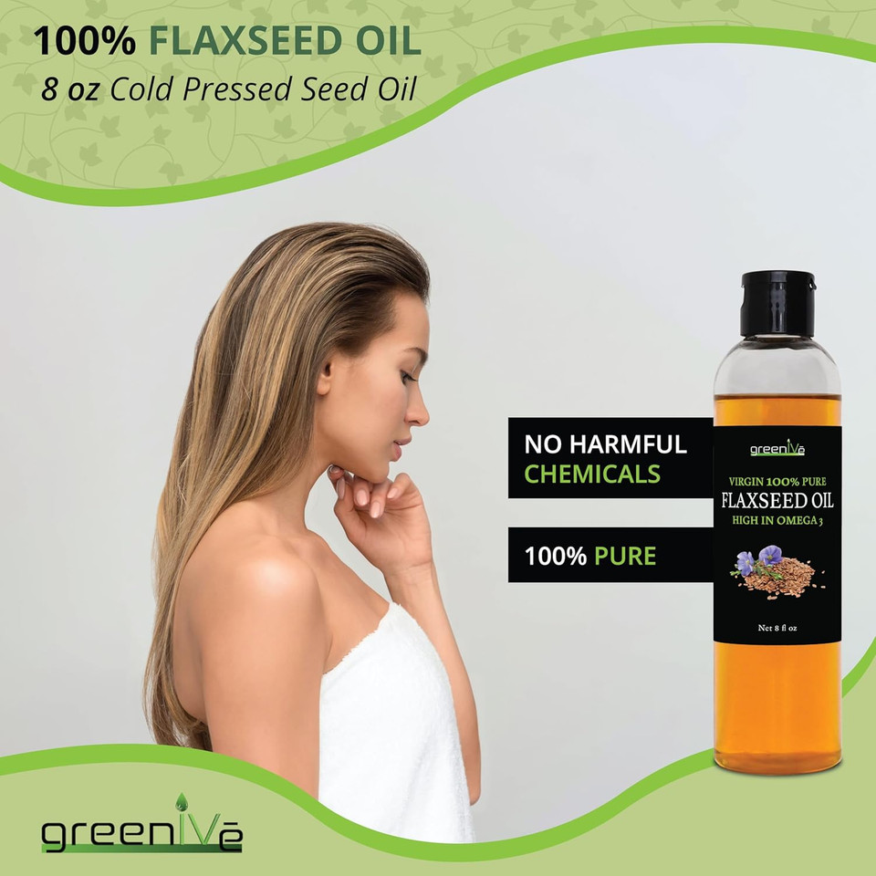 Greenive Flax Seed Oil 100% Pure Cold Pressed High Omegas Exclusively On Amazon (32 Fl Oz)