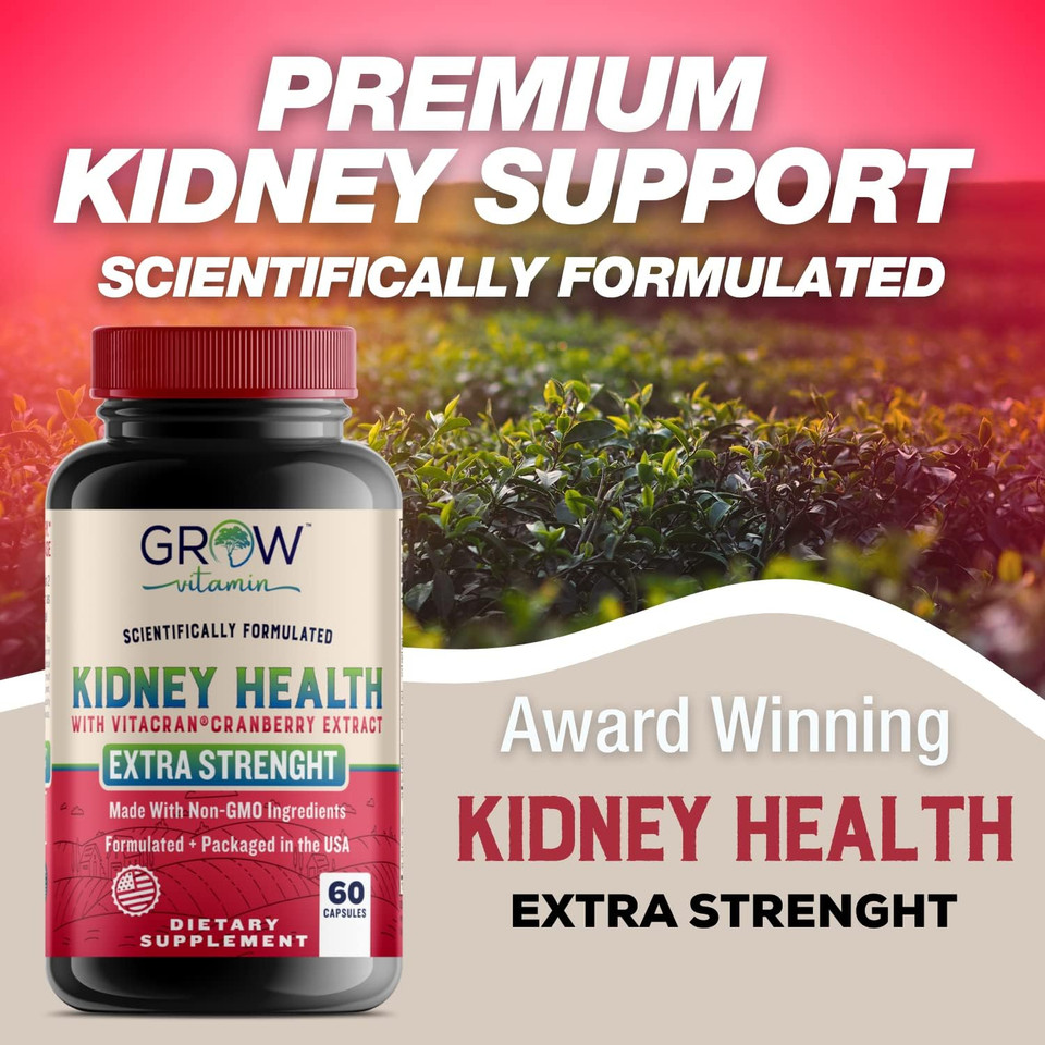 Grow Vitamin Premium Kidney Cleanse Supplement  Powerful Kidney Support Formula With Cranberry Extract Helps Support Healthy Kidneys & Urinary Tract Support 60 Vegetarian Capsules