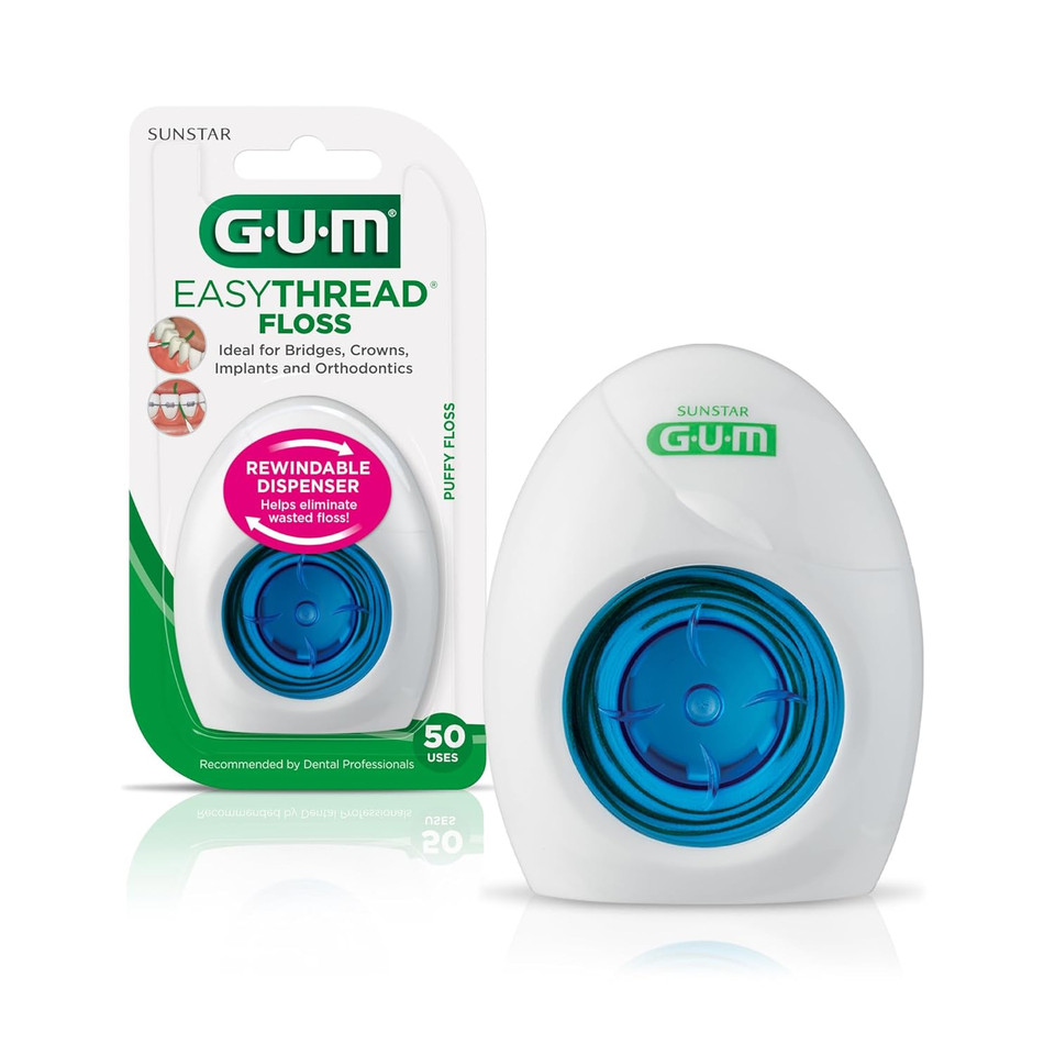 Gum Easythread Threader Floss - Expanding Dental Floss For Braces, Bridges, And Implants - Built In Rigid Floss Threaders (50 Uses)