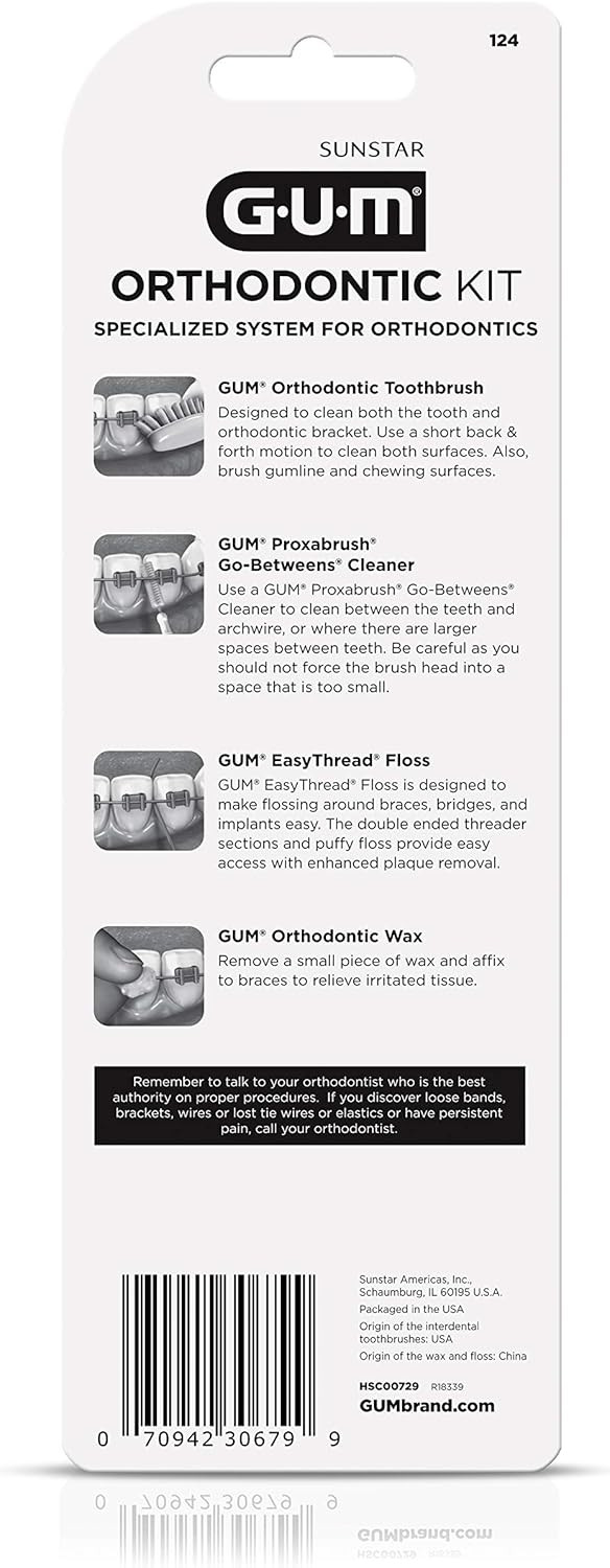 Gum Orthodontic Kit  Features Orthodontic Toothbrush, 3 Proxabrush Sizes And Shred-Resistant Easythread Floss, And Mint Ortho Wax