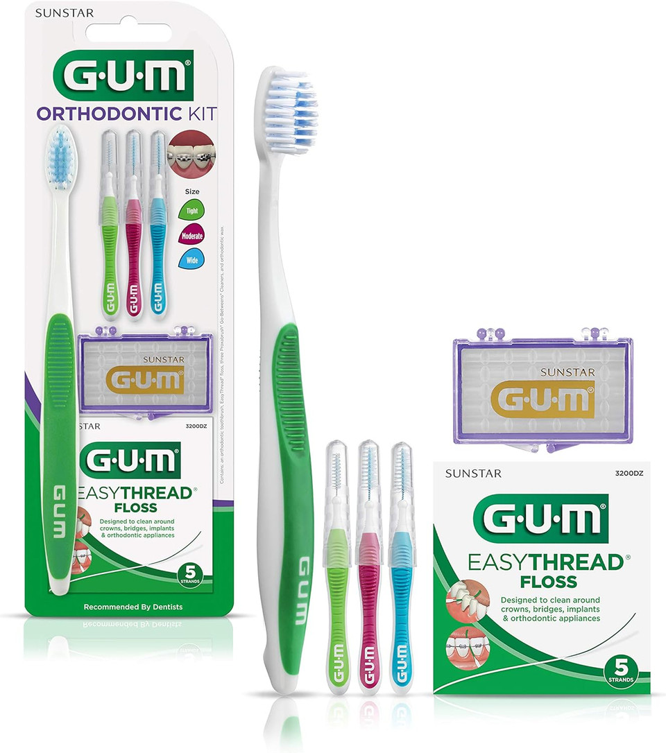 Gum Orthodontic Kit  Features Orthodontic Toothbrush, 3 Proxabrush Sizes And Shred-Resistant Easythread Floss, And Mint Ortho Wax, 6Pk