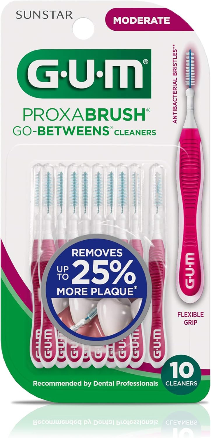 Gum Proxabrush Go-Betweens - Tight - Interdental Brushes - Soft Bristled Dental Picks For Plaque Removal Health - Safe For Braces & Dental Devices, 10Ct