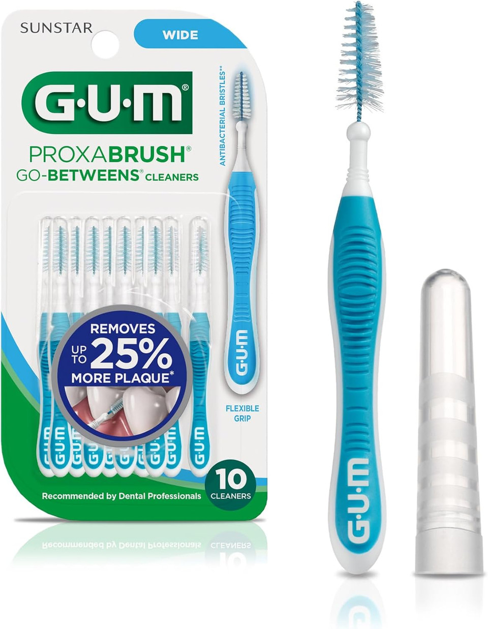 Gum Proxabrush Go-Betweens - Wide - Interdental Brushes - Soft Bristled Dental Picks For Plaque Removal & Gum Health - Safe For Braces & Dental Devices, 10 Count