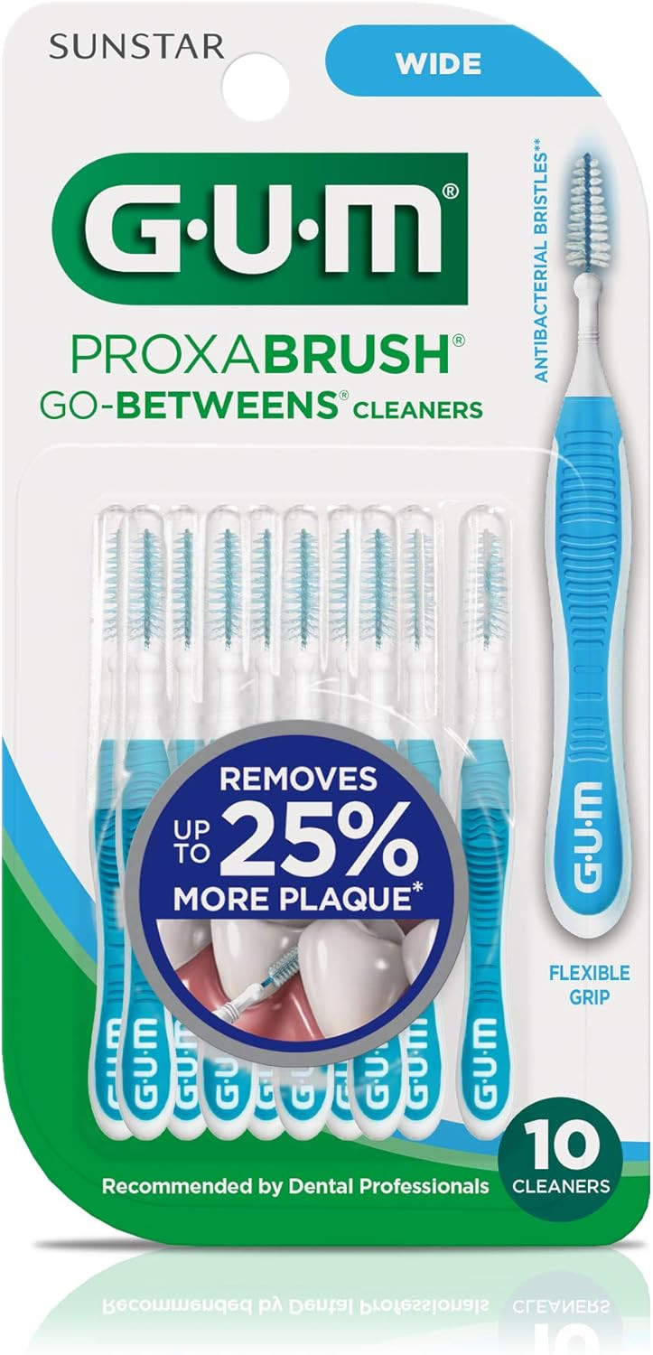 Gum Proxabrush Go-Betweens - Wide - Interdental Brushes - Soft Bristled Dental Picks For Plaque Removal & Gum Health - Safe For Braces & Dental Devices, 10 Count