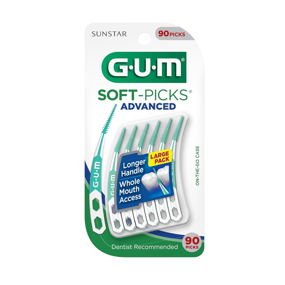 Gum Soft-Picks Advanced, Easy To Use Dental Picks For Teeth Cleaning And Gum Health, Disposable Interdental Brushes With Convenient Carry Case, Dentist Recommended Dental Picks, 90Ct (4Pk)