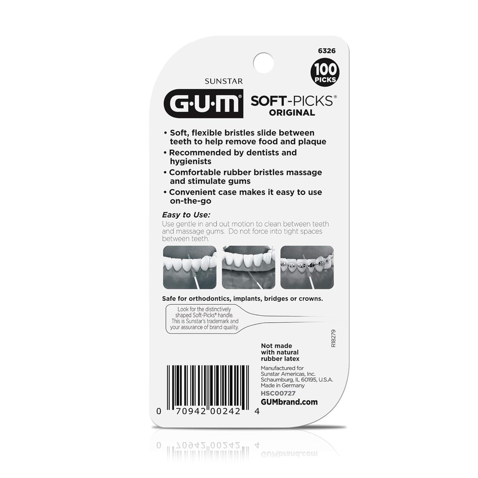 Gum Soft-Picks Original, Easy To Use Dental Picks For Teeth Cleaning And Gum Health, Disposable Interdental Brushes With Convenient Carry Case, Dentist Recommended Dental Picks, 100Ct
