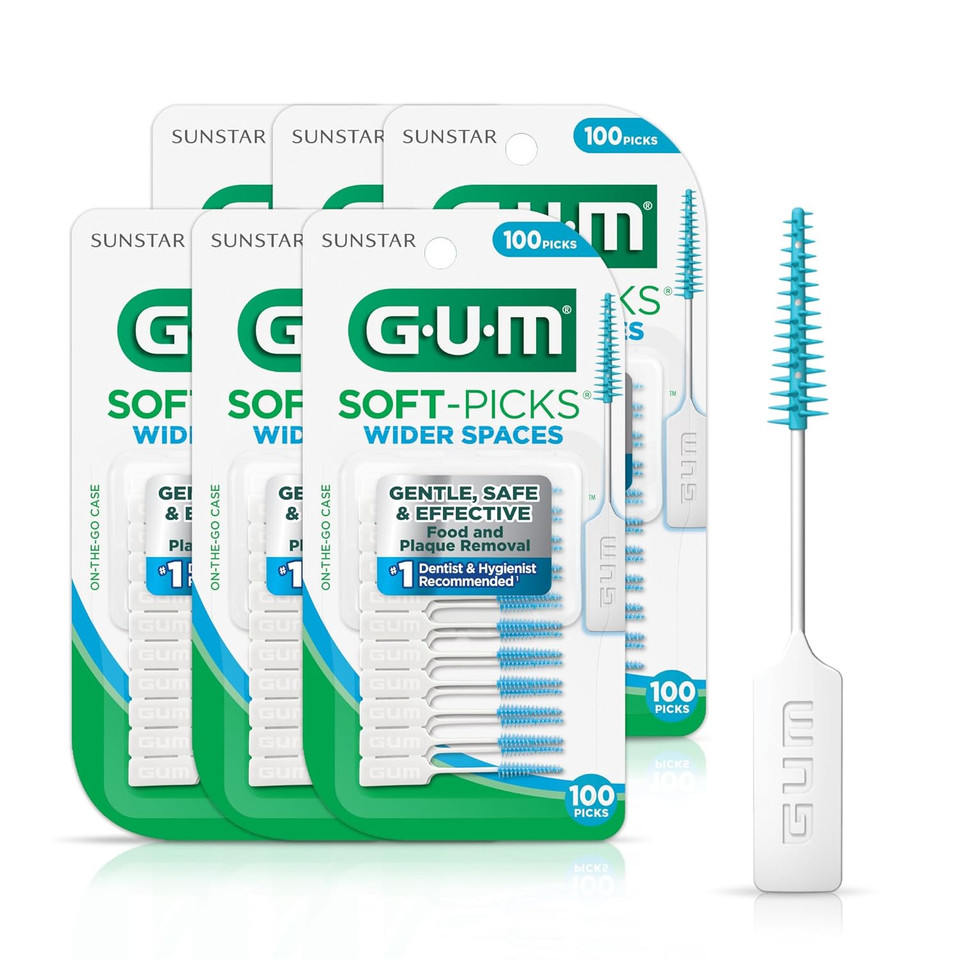 Gum Soft-Picks Wider Space, Easy To Use Dental Picks For Teeth Cleaning And Gum Health, With Convenient Carry Case, Dentist Recommended Dental Floss Picks, 100Ct (6Pk)