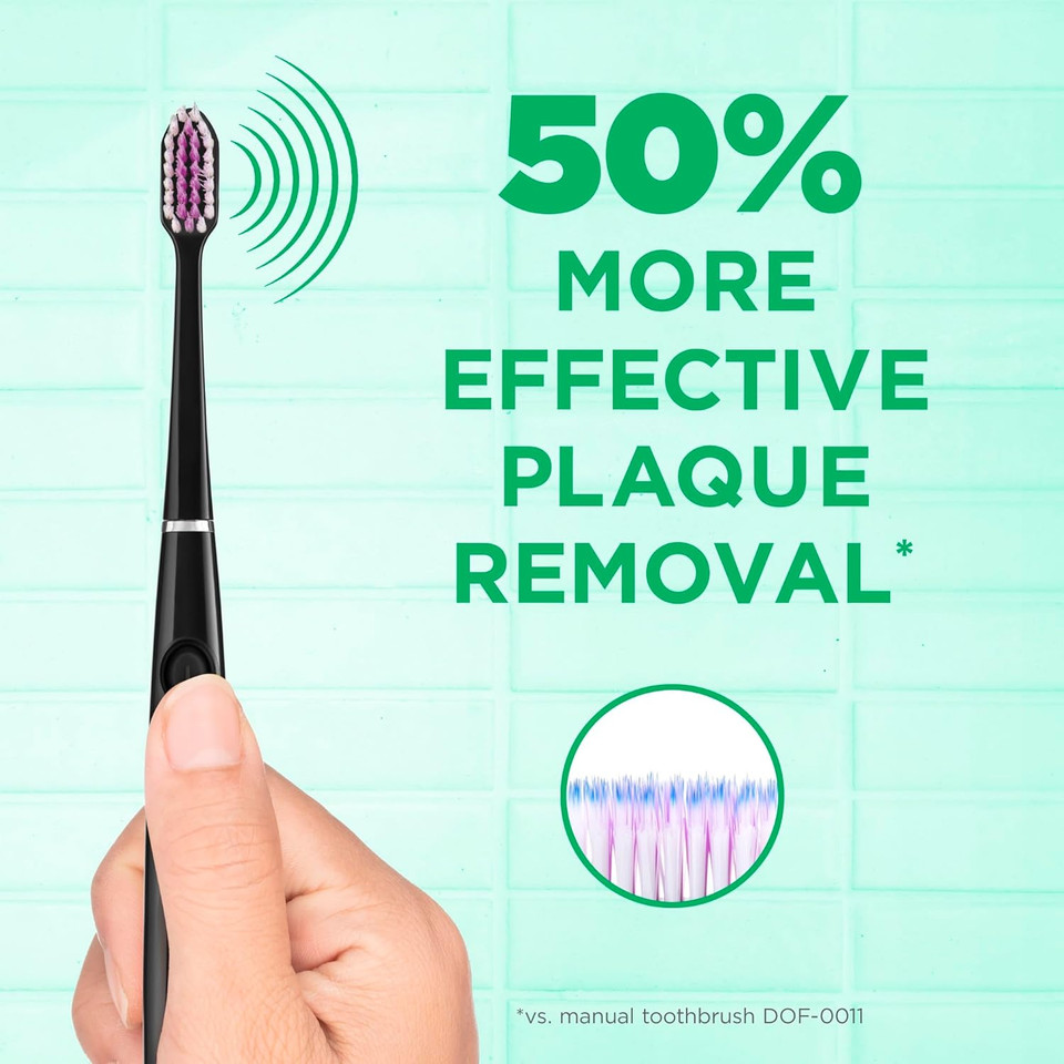 Gum Sonic Powered Toothbrush, Tapered Bristles Clean Below The Gumline, Bundle, Black, 1 Handle(1Ct) + 2 Refills(2Ct. 1Pk)