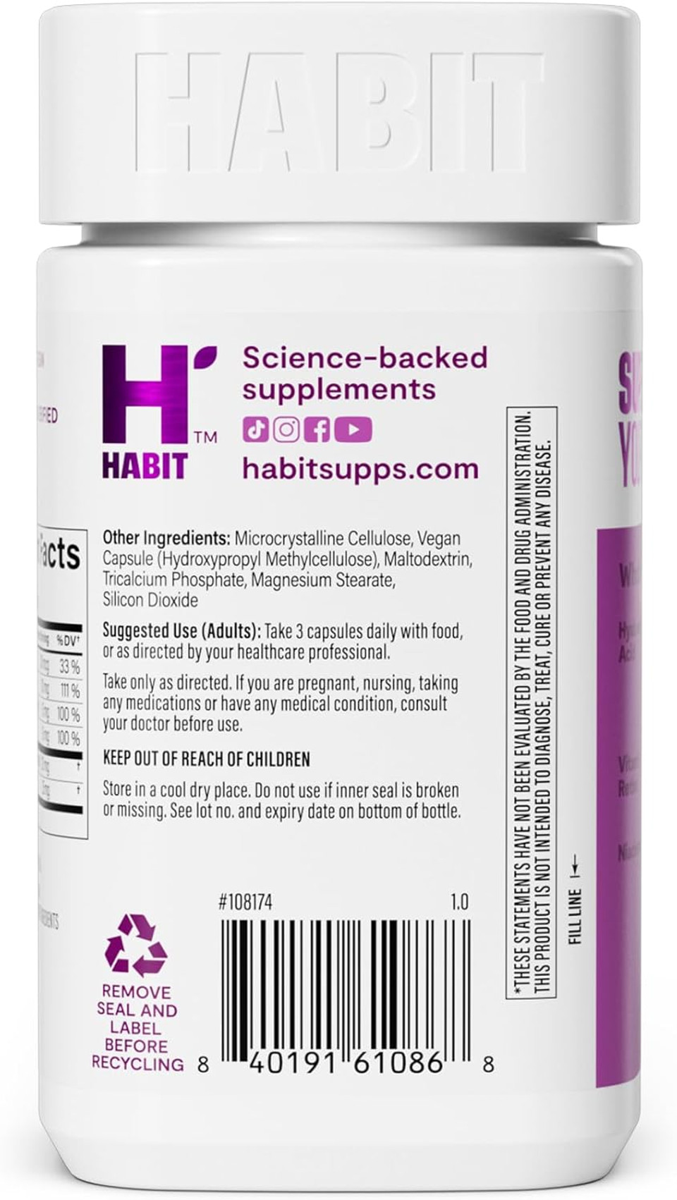 Habit Skin Glow, Supports Skin Health, Hyaluronic Acid, Vitamin A Retinol, Vitamin C & E, 60 Capsules