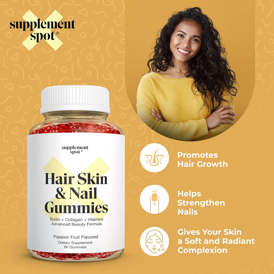 Hair Skin And Nails Vitamins, 6000 Mcg Biotin Gummies W/Collagen, Passion Fruit Flavored Hair Vitamins, Gluten Free Collagen Supplements (60 Count)