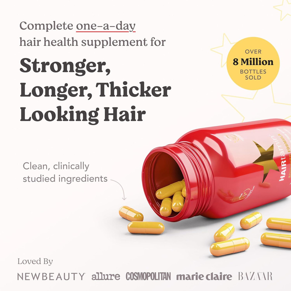 Hairtamin Advanced Formula Hair Vitamins For Women & Men | Vegan 5000 Mcg Biotin Capsules Vitamin Supplement | Hair Skin And Nail Capsule Supplement To Promote Hair Growth & Thickness | 90 Count