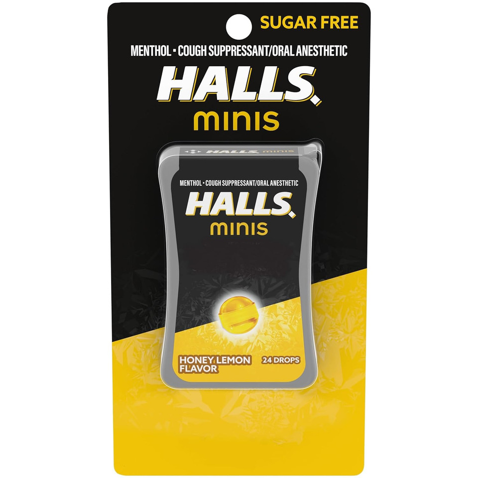 Halls Minis Honey Lemon Flavor Sugar Free Cough Drops, 24 Drops