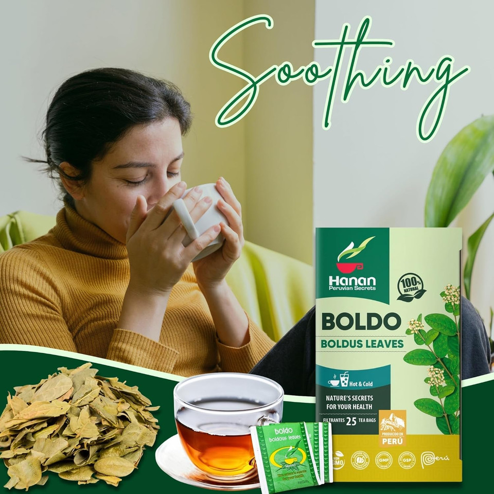 Hanan Boldus Herbal Tea 25 Teabags Of Boldo Leaves And Herbs Dried Peumus Boldus Plant Leaf From Peru