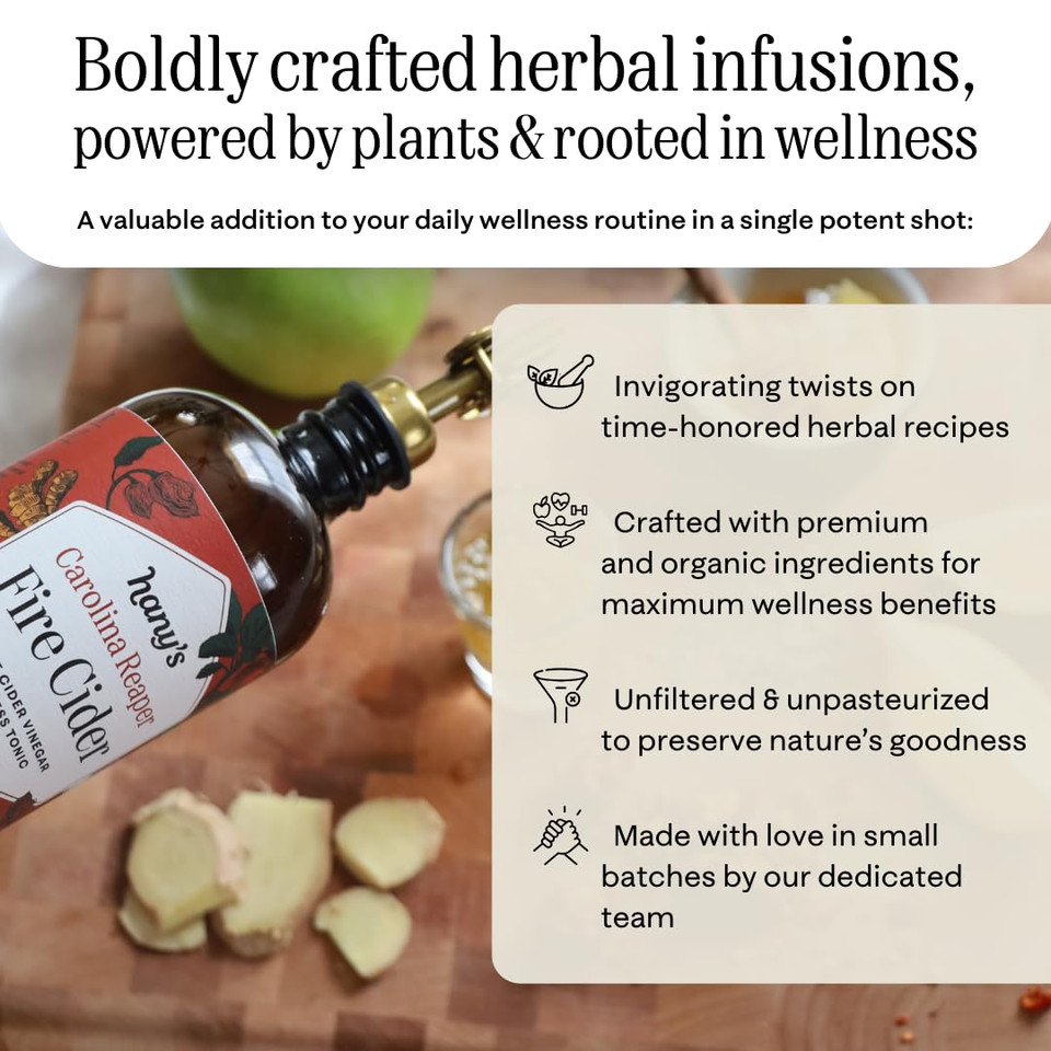 Hany'S Harvest Carolina Reaper Fire Cider  16 Fl Oz Glass Bottle | All-Natural, Small-Batch, Handcrafted, Non-Gmo, Gluten-Free