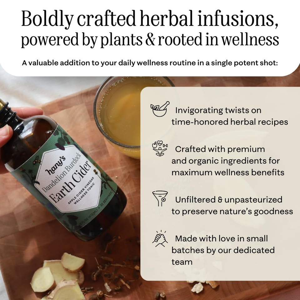 Hany'S Harvest Dandelion Burdock Earth Cider  8 Fl Oz | All-Natural Wellness Tonic, Apple Cider Vinegar | Non-Gmo, Gluten-Free, Handcrafted