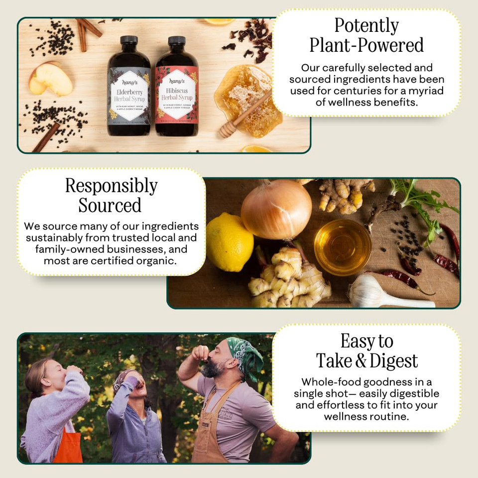 Hany'S Harvest Elderberry Herbal Syrup  16 Fl Oz | All-Natural Wellness Tonic, Apple Cider Vinegar, Raw Honey & Elderberry | Non-Gmo, Gluten-Free, Handcrafted