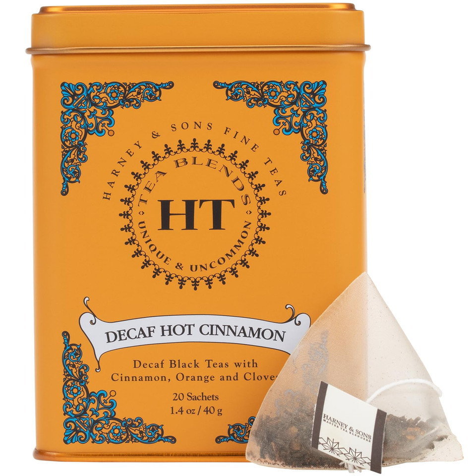 Harney And Sons Decaf Hot Cinnamon , Decaf Flavored Black 20 Sachets Per Tin 1.4Oz