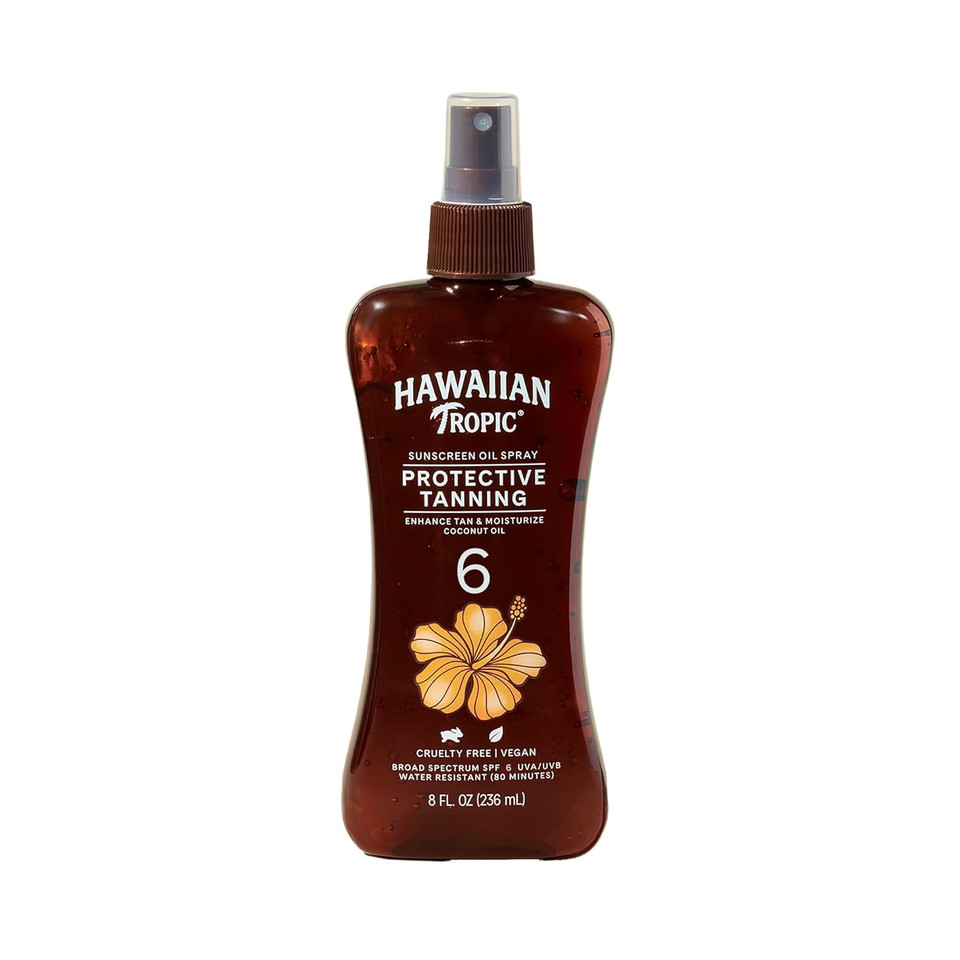Hawaiian Tropic Island Tanning Oil Spray Sunscreen Spf 6, 8Oz | Tanning Sunscreen, Moisturizing Body Oil, Oxybenzone Free, 8Oz