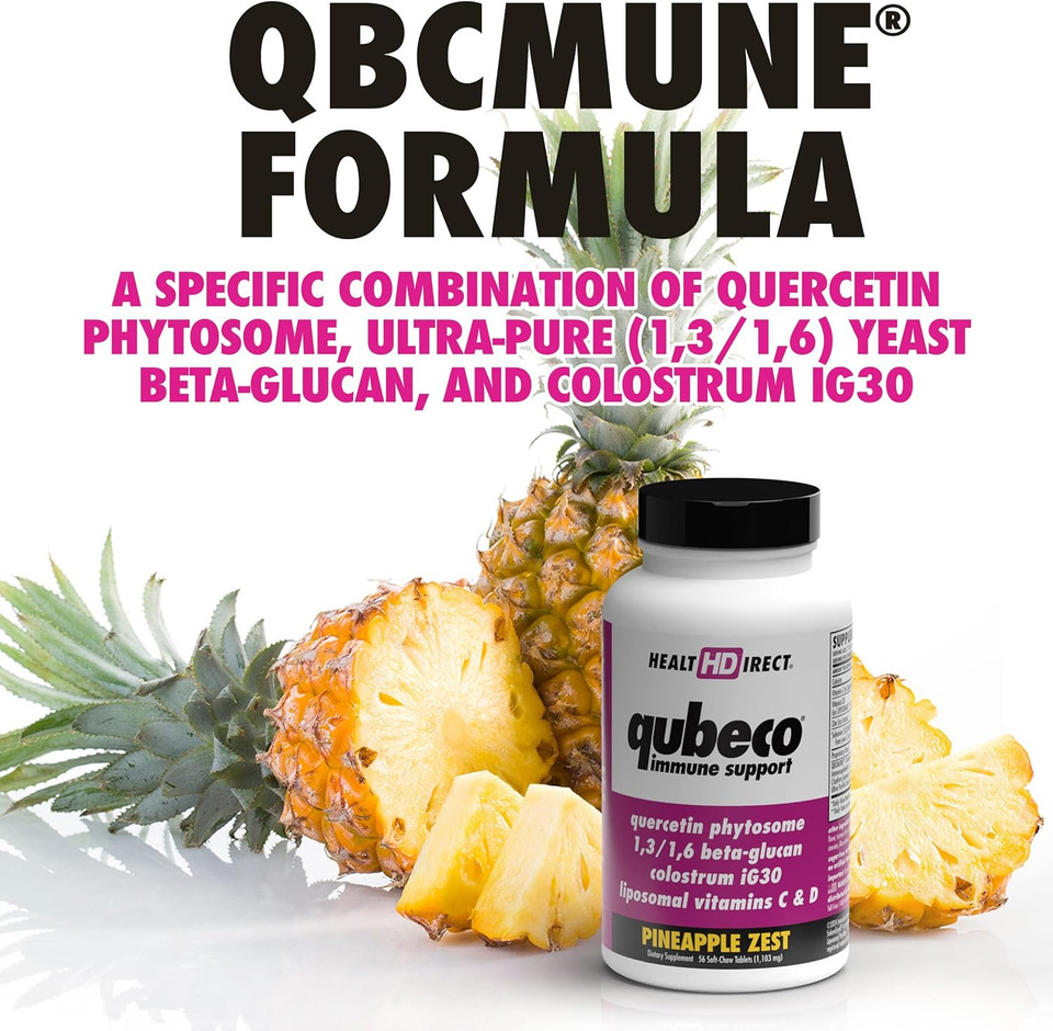 Health Direct - Qubeco Immune Primer Immune Support Supplement With Quercetin, Beta-Glucan, And Colostrum - Comprehensive Immune System Strengthener  56 Quick-Melt Tablets - Pineapple Zest