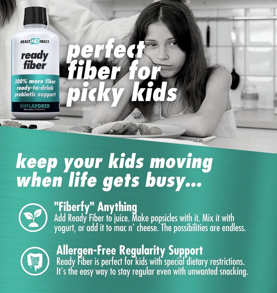 Health Direct - Ready Fiber - Prebiotic Liquid Fiber Supplement For Women, Men And Kids - 15 Fl Oz - 15-30 Servings, Unflavored - Easier Than Gummies, Powders And Pills