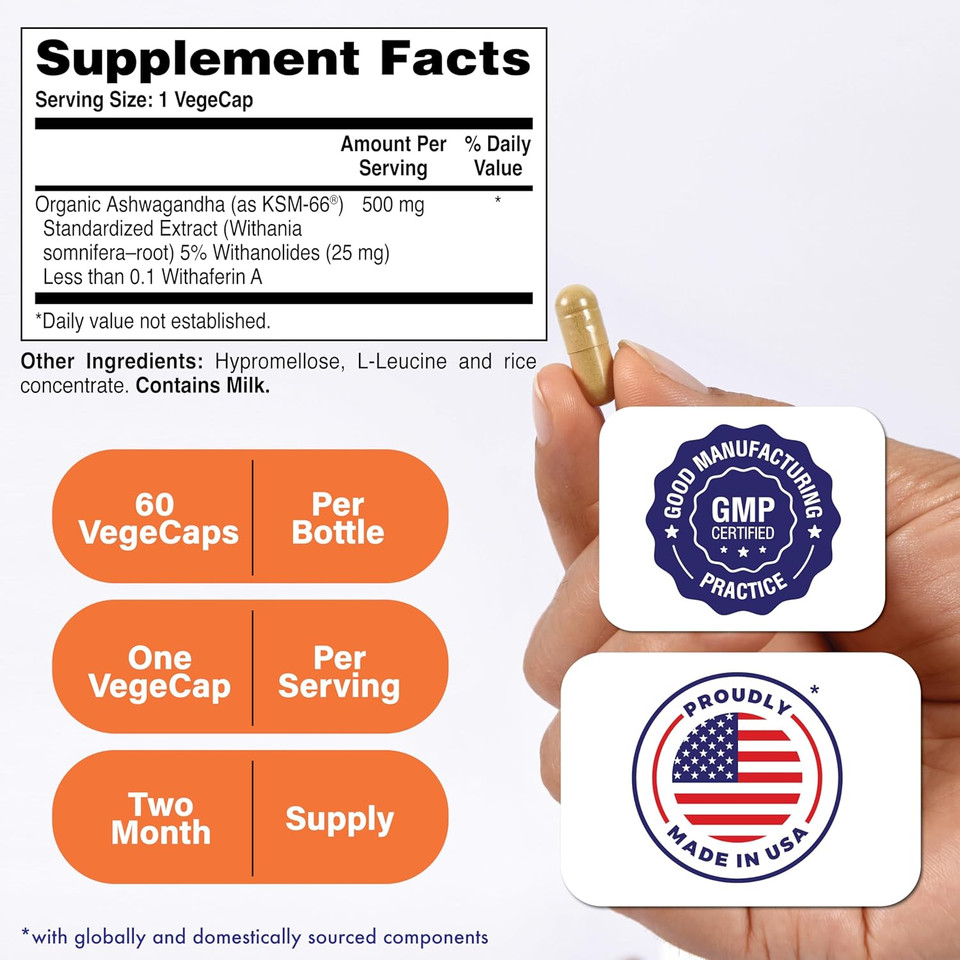 Health Thru Nutrition Ashwagandha 500Mg Ksm­66® 60 Capsules | Stress, Mood, Focus, & Energy | Clinically Proven And Organic Root-Only Whitania Somnifera Extract | Non-Gmo, Gluten & Soy Free