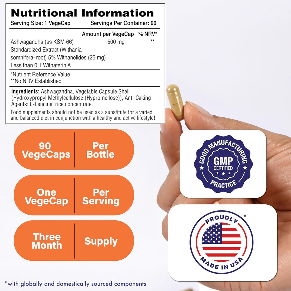 Health Thru Nutrition Ashwagandha 500Mg Ksm­66® 90 Capsules | Stress, Mood, Focus, & Energy | Clinically Proven And Organic Root-Only Whitania Somnifera Extract | Non-Gmo, Gluten & Soy Free