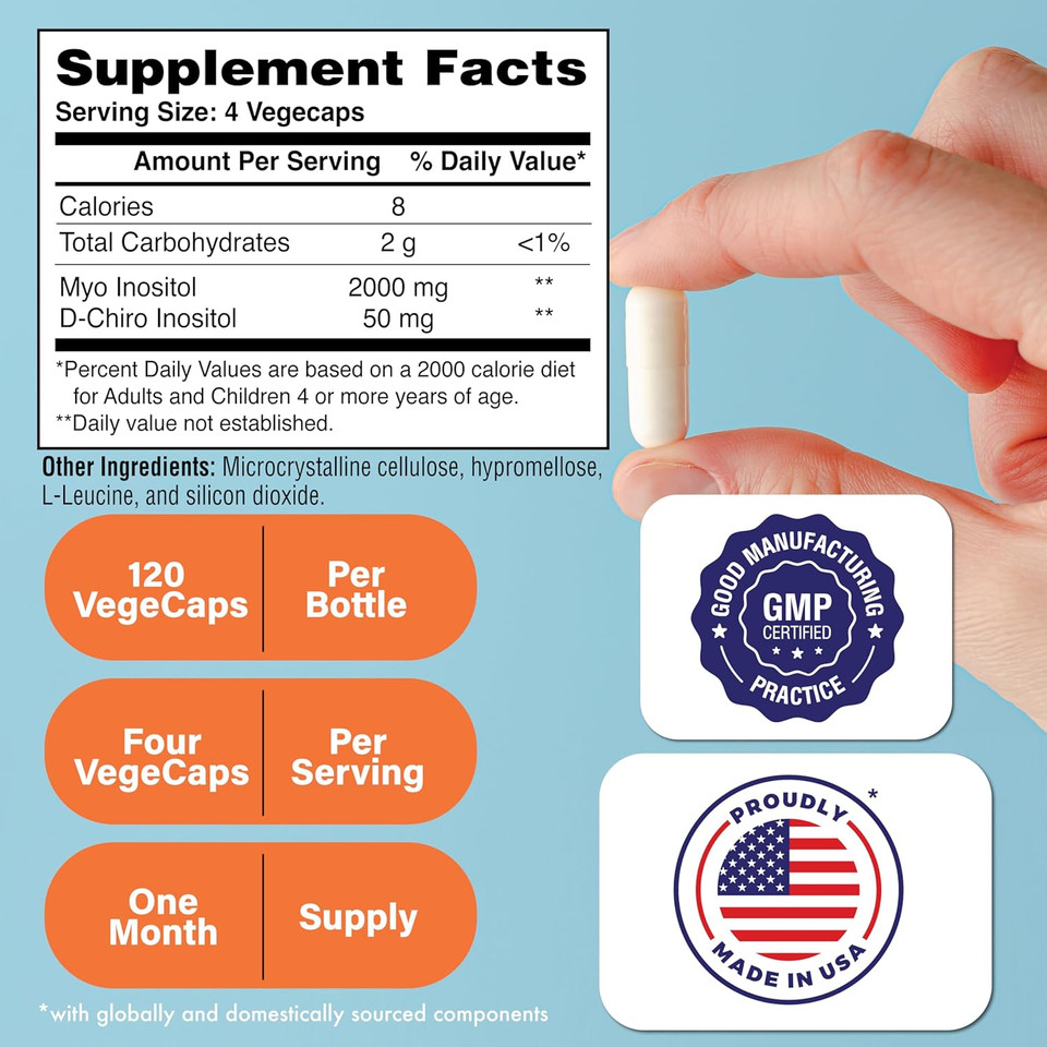 Health Thru Nutrition Inositol Supplement 40:1 Myo-Inositol To D-Chiro-Inositol Ratio 2050Mg Per Serving | 120 Capsules | Certified Vegan | Non-Gmo